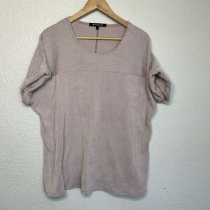 Coin 1804 Top Women 2X Pink 3D Knit Ribbed Dolman Cap Sleeve Casual Travel Work